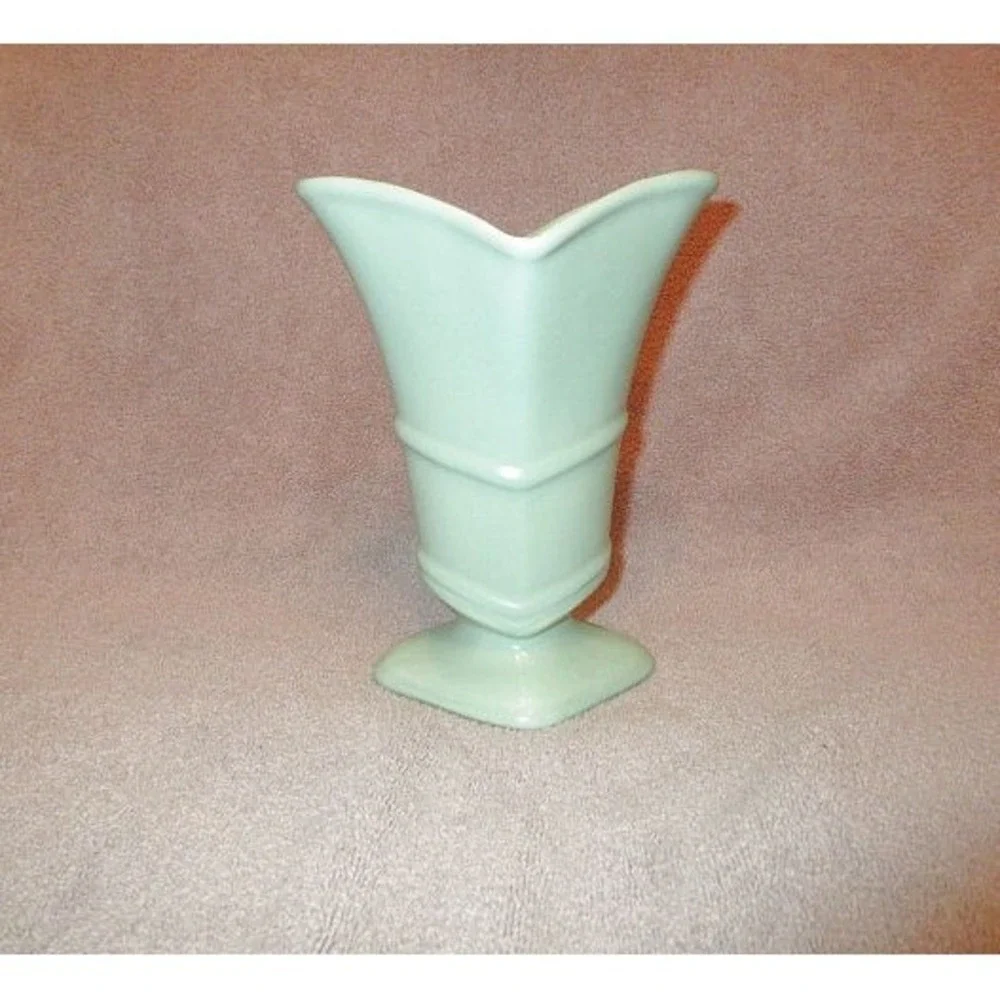 Vintage 1930s Pacific Pottery Vase Aqua Flared Rim Art Deco MCM Chevron USA Made